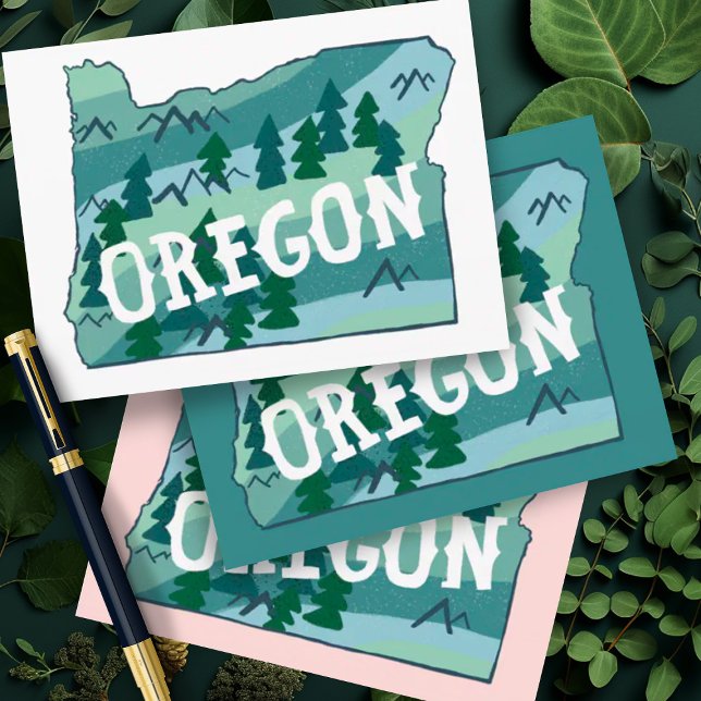 Cartão Postal Mapa Ilustrado de Oregon (Oregon illustrated map postcard in a variety of colors. Add your own text to customize)