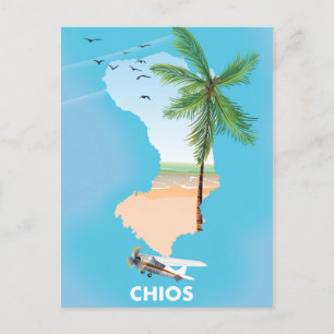 Cartão Postal Mapa ilustrado de Quios Grécia.