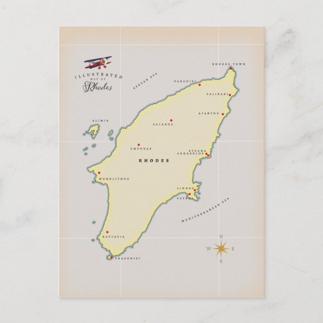 Cartão Postal Mapa ilustrado de Rodes. (Frente)