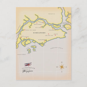 Cartão Postal Mapa ilustrado de Singapura