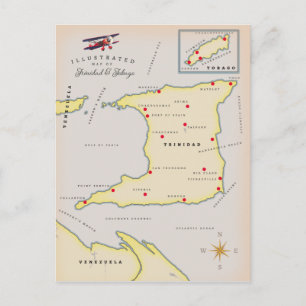 Cartão Postal Mapa ilustrado de Trinidad e Tobago