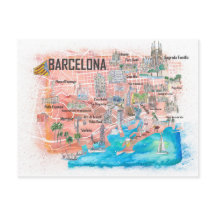 Mapa ilustrado de Viagem de Barcelona com estradas