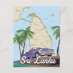 Cartão Postal Mapa Ilustrado Detalhado do Sri Lanka