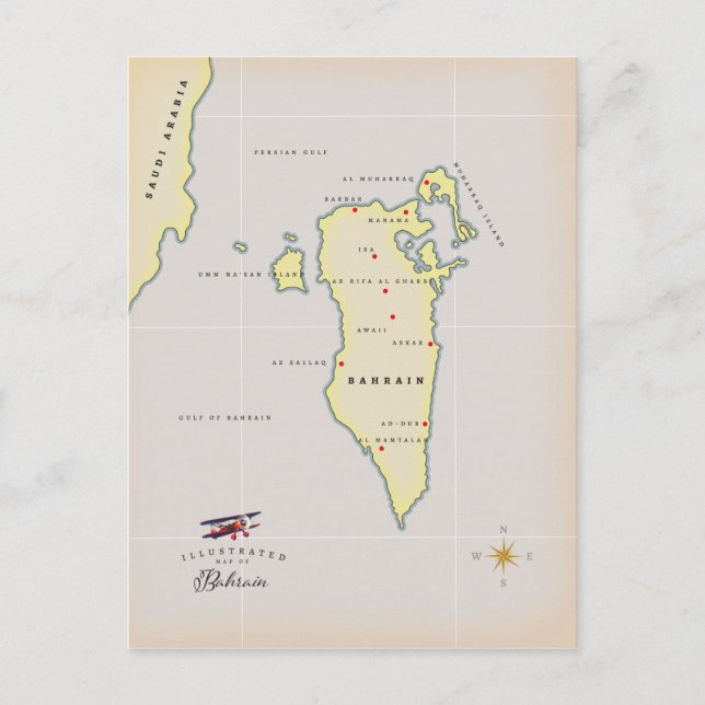 Cartão Postal Mapa Ilustrado do Bahrein (Frente)