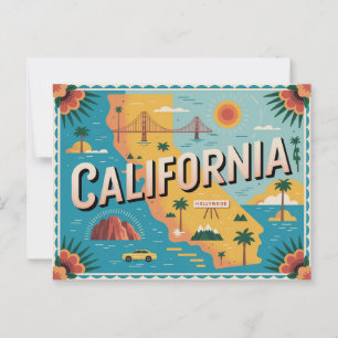 Cartão Postal mapa ilustrado do estado da Califórnia