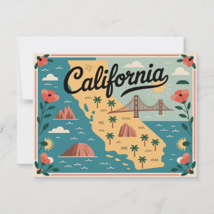Cartão Postal mapa ilustrado do estado da Califórnia