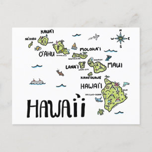 Cartão Postal Mapa Ilustrado do Havaí