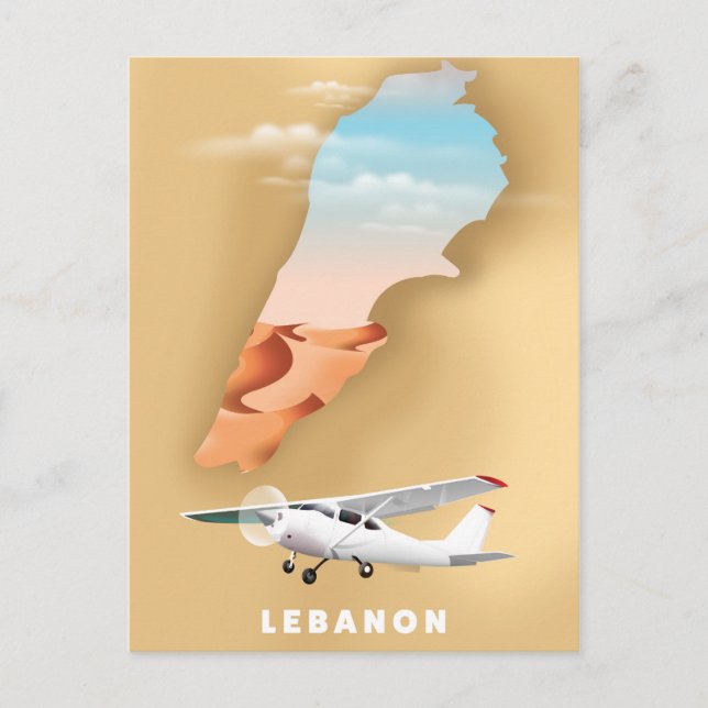 Cartão Postal mapa ilustrado do Líbano pôster de viagem (Frente)