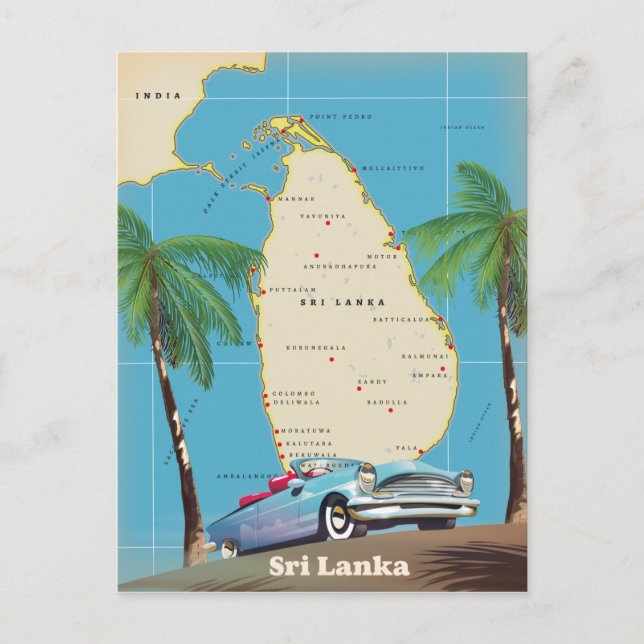 Cartão Postal Mapa ilustrado do Sri Lanka (Frente)