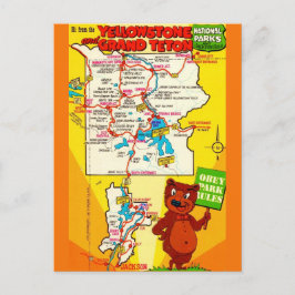 Cartão Postal Mapa Ilustrado dos Parques Yellowstone & Teton