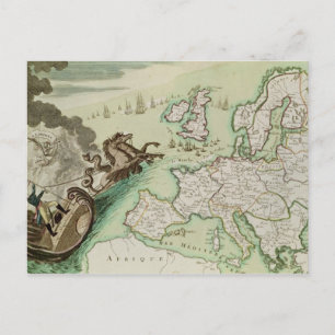 Cartão Postal Mapa ilustrativo do Ataque Naval em Inglaterra