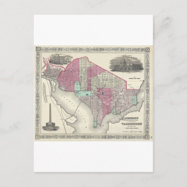 Cartão Postal Mapa Johnson de Washington D.C. de 1866 (Frente)