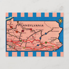 Cartão Postal Mapa Listrado Vintage da Pensilvânia