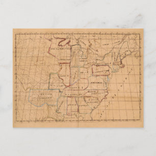 Cartão Postal Mapa Manuscrito Vintage dos Estados Unidos (1820)