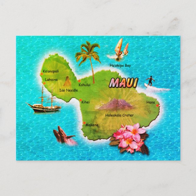 Cartão Postal Mapa Maui (Frente)