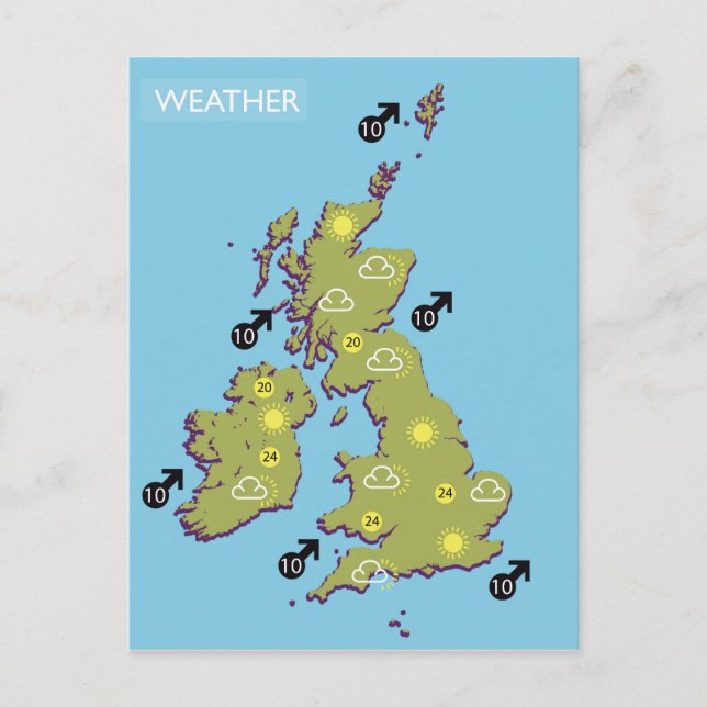 Cartão Postal Mapa meteorológico retro da TV das Ilhas Britânica (Frente)