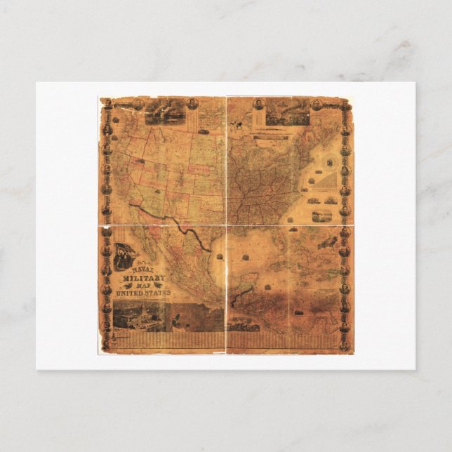 Cartão Postal Mapa militar dos Estados Unidos por J. Smith (1864 (Frente)