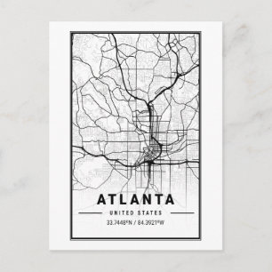 Cartão Postal Mapa Minimalista da Cidade de Atlanta Georgia 