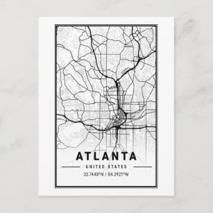 Cartão Postal Mapa Minimalista da Cidade de Atlanta Georgia 