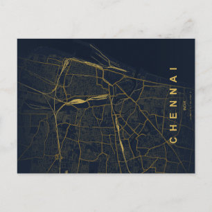 Cartão Postal Mapa Minimalista da Cidade de Chennai, Índia