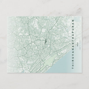 Cartão Postal Mapa Minimalista da Cidade de Thiruvananthapuram e
