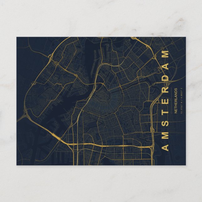 Cartão Postal Mapa Minimalista de Amsterdã Holanda (Frente)