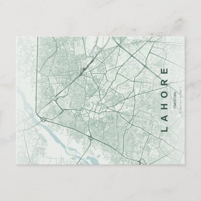 Cartão Postal Mapa Minimalista de Lahore Paquistão (Frente)