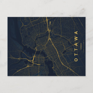 Cartão Postal Mapa Minimalista de Ottawa Canadá