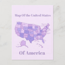 Cartão Postal Mapa Minimalista dos Estados Unidos Arte Rosa Roxo