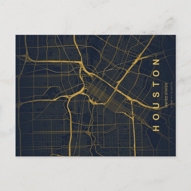 Cartão Postal Mapa Mínimo de Cidade de Houston em Postcard (Frente)