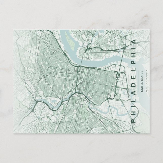 Cartão Postal Mapa Mínimo de Filadélfia em Postal (Frente)