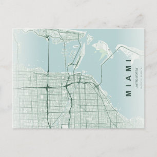Cartão Postal Mapa Mínimo de Miami em Postcard