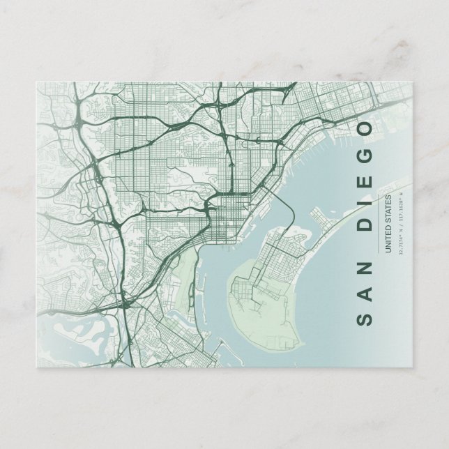 Cartão Postal Mapa Mínimo de San Diego em Postcard (Frente)