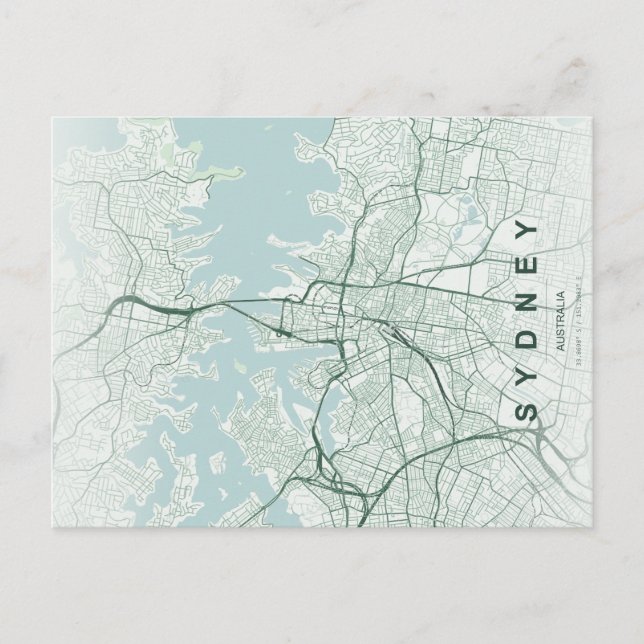Cartão Postal Mapa Mínimo de Sydney em Postcard (Frente)