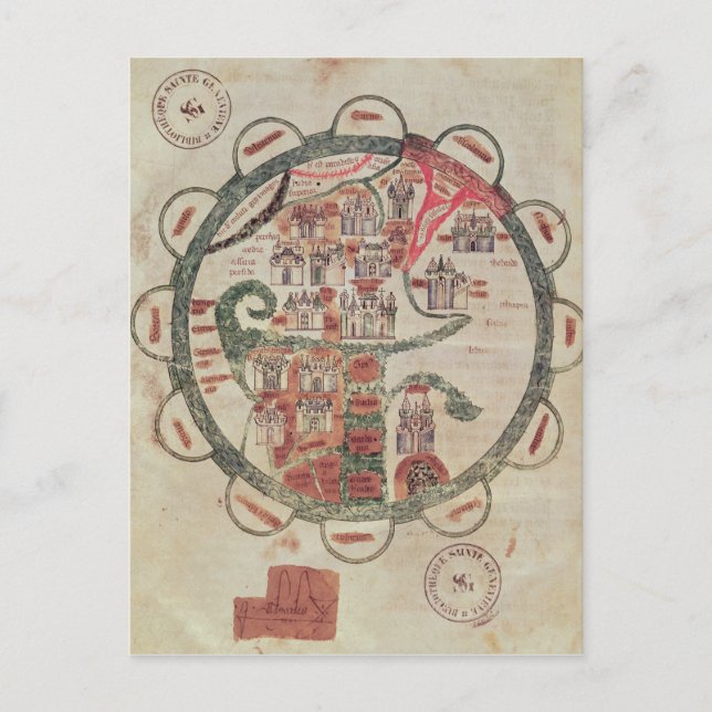 Cartão Postal Mapa-múndi com Jerusalém no centro (Frente)