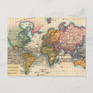 Cartão Postal Mapa Mundial 1700 Continentes Antigos