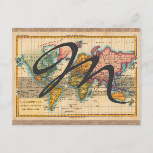 Cartão Postal Mapa Mundial 1700 Continentes Antigos