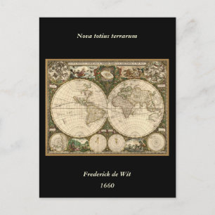 Cartão Postal Mapa mundial antigo de Frederick de Wit em 1660