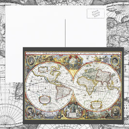 Cartão Postal Mapa mundial antigo de Hendrik Hondius, 1630
