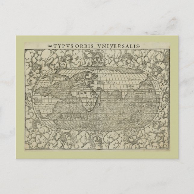 Cartão Postal Mapa mundial antigo de Sebastian Münster por volta (Frente)