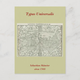 Cartão Postal Mapa mundial antigo de Sebastian Münster por volta