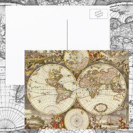Cartão Postal Mapa Mundial Antiquado, c. 1680. Por Frederick de 