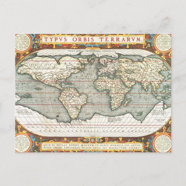 Cartão Postal Mapa Mundial Antiquado para o Latim (Frente)