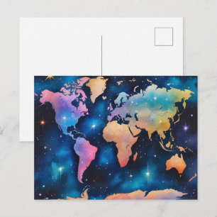 Cartão Postal Mapa Mundial Brilhante com Purpurina – Arte de Via