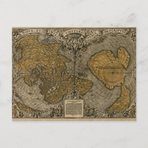 Cartão Postal Mapa Mundial Clássico Medieval por Oronce Fine