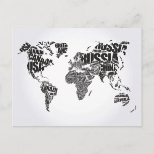 Cartão Postal Mapa Mundial da Tipografia