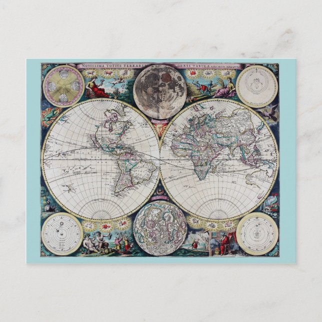 Cartão Postal Mapa mundial da Vintage (Frente)