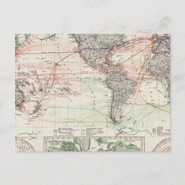 Cartão Postal Mapa Mundial das Correntes do Oceano (Frente)