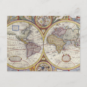 Cartão Postal Mapa Mundial de 1626 Vintage
