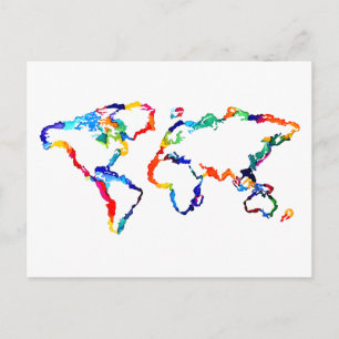 Cartão Postal Mapa Mundial de Aquarela